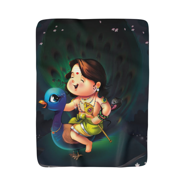 Lord Skanda (Kartikeya) Sherpa Fleece Blanket